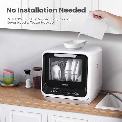 Portable Mini Dishwasher Countertop with 1.32Gal Built (Whole Black)