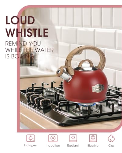 2.1 Qt Whistling Tea Kettle for Stovetop with Heat (Red)