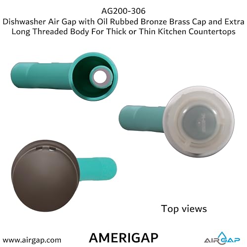 Dishwasher Air Gap with Skirted Oil Rubbed Bronze Brass Cap and Extra Long Threaded Body for Thick or Thin Kitchen Countertops (AG200-306)