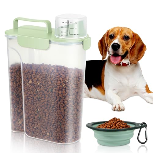 5 Lbs Pet Dog Food Storage Container for Travel Bird Seed Dispenser (Pale Green-5L)
