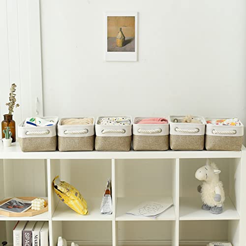 Small Storage Baskets for shelves (White&Khaki / Small (Pack of 6))