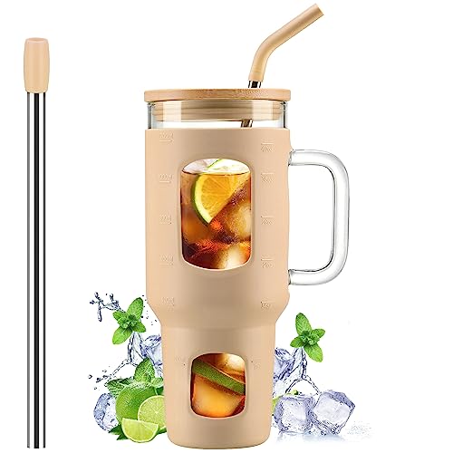 Glass Tumbler with Straw and Lid (Amber / 40 Ounces)
