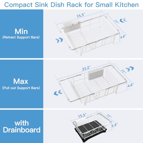 White Dish Drying Rack in Sink with Drainboard and Utensil Holder (White / For 12"-30"w Sink, with Drainboard)