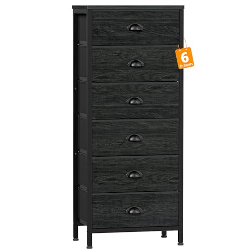Black Dresser for Bedroom (Black Oak / 11.5"D x 16"W x 39.6"H (6 Drawers))