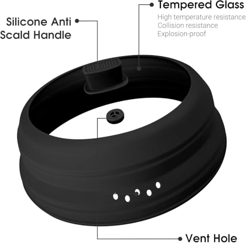 Microwave Splatter Cover Glass Microwave Cover for Food Collapsible Splatter Guard Lid with Silicone Handle for Pot Plate Bowl 9.8 Inch Black (Black / 9.8Inch)