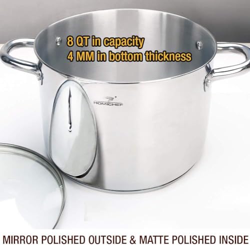 Stock Pot 8 Quart with Lid Nickel Free Stainless Steel (Shiny Silver - Mirror Polished Stainless Steel / 8 Quarts)