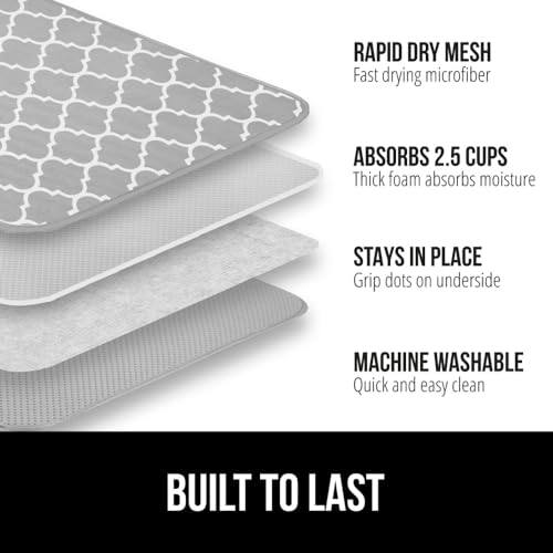 Ultra Absorbent Microfiber Dish Drying Mat (18" x 24" (2 Pack) / Microfiber / Quatrefoil)