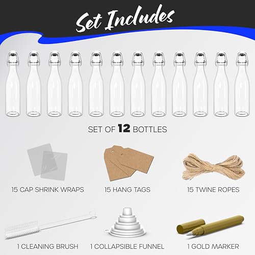 12 Oz Swing Top Glass Bottles with Airtight Lid 12 Pack Bundle (12 Pack - Round)