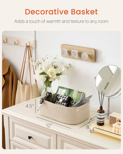 Small Woven Storage Basket for Organizing (Brown / 12"L x 8"W x 4.5"H)