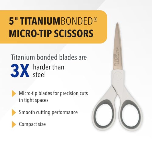 5-Inch Micro-Tip Fabric Scissors with Titanium-Bonded Blades - Craft Scissors for Paper and Fabric, Sewing, and More (5-Inch / 5" Straight)