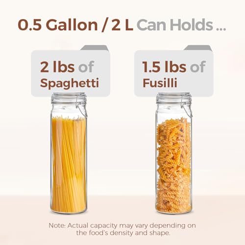 Tall Glass Pasta Containers with Airtight Lids 68 oz 3 Pack Canister (68 fl oz x 3 - Tall)