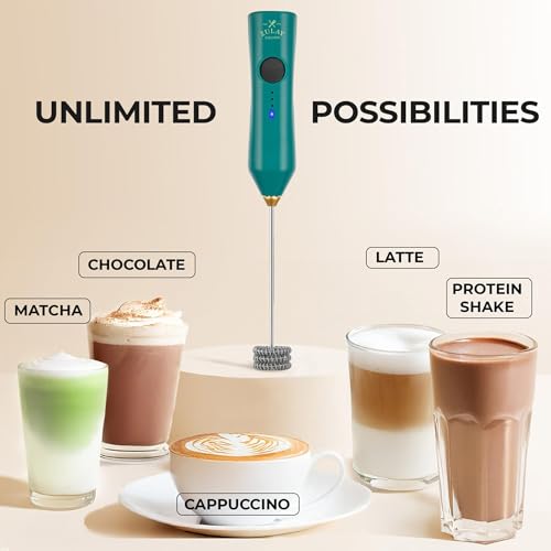 Rechargeable Milk Frother Handheld (Zulay Dynamic Emerald & Gold / Rechargeable Z1 Motor Max)