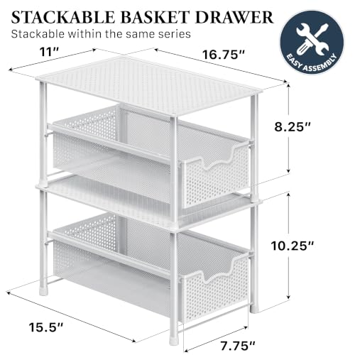 Stackable Under Sink Sliding Basket Drawer (White)