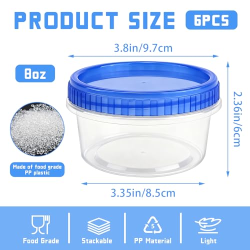 6 Pack Freezer Containers with Screw On Lids (8oz-6pack)