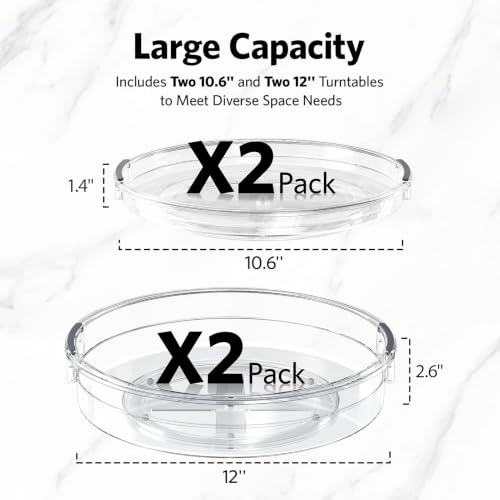 4 Pack Lazy Susan Organizer (Clear 12in+10.6in / 4 Pack)