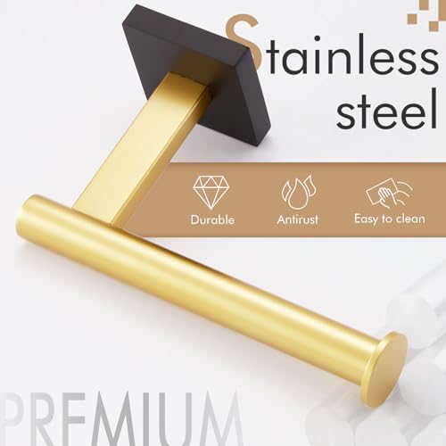Toilet Paper Holder Toilet Roll Holders Hold Mega Rolls Kitchen Bathroom Tissue Paper Dispenser Black with Gold Stainless Steel (Black Gold / Vertical)