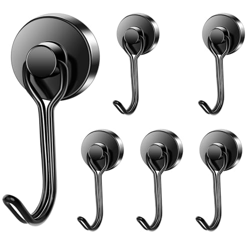 Magnetic Hooks Magnet Hook for Cruise Cabins Fridge 40LBS 6Pack (Black / 0.79in)