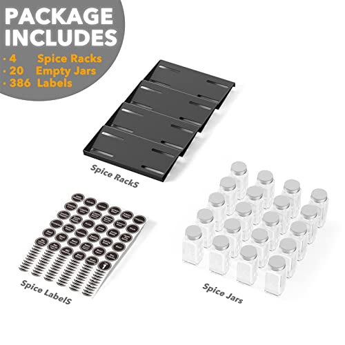 Spice Drawer Organizer with 20 Spice Jars (20 Jars, 9.5" Wide)
