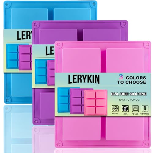 3 Pack Silicone Soap Molds (Pink+Blue+Purple - Rectangle)