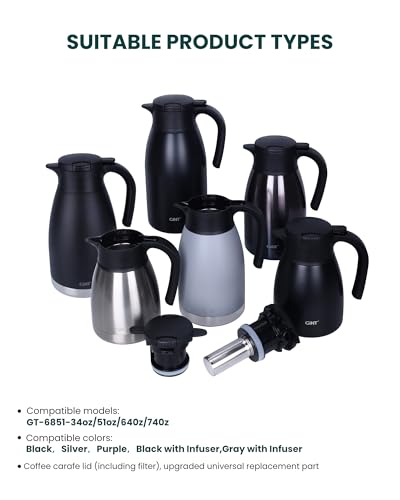 Stainless Steel Thermal Coffee Carafe Lid With Tea Infuser (black lid / universal)