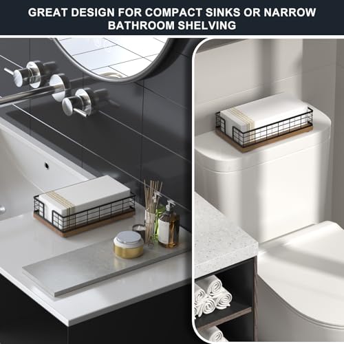Guest Towel Holder Tray for Bathroom (Black/Brown / 9.06 x 5.51 x 2.56 inches)
