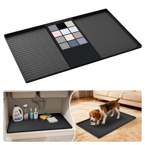 Waterproof Silicone Under Sink Mat 31'' x 19'' Shelf Liner for Kitchen and Bathroom (Black / 19"W x 31"L)