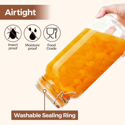 Large Square Glass Jars with Airtight Lids 78 oz 3 Pack Wide Mouth (78 fl oz x 3)