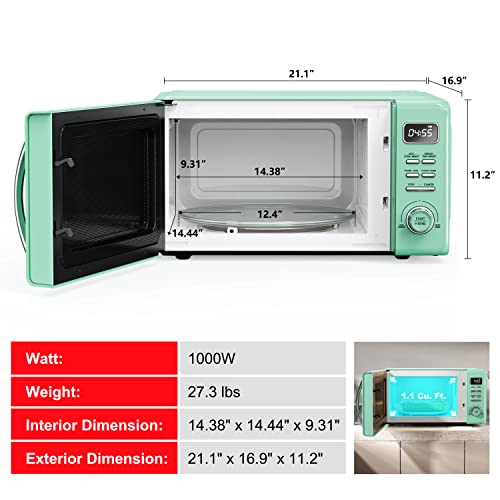 GLCMKZ11GNR10 Retro Countertop Microwave Oven with Auto Cook & Reheat (Green / 1.1 cu ft / Modern)