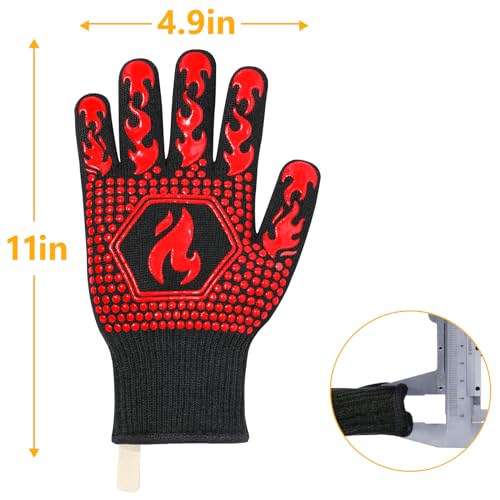 BBQ Gloves BBQ Accessories 1472℉ Extreme Heat Resistant (Red / One Size Fits Most(Regular Cuff))