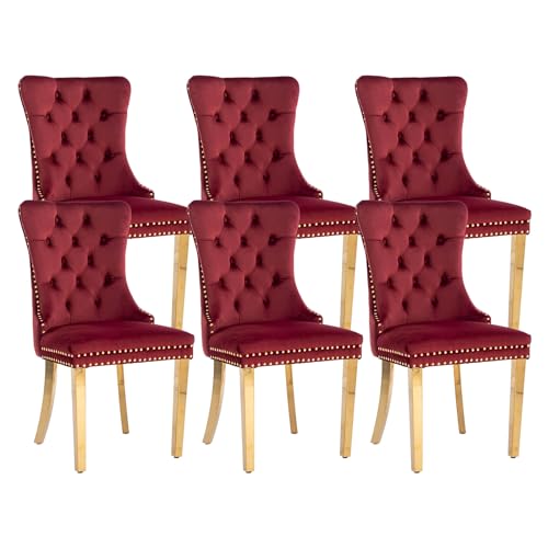 Wine Red Velvet Dining Chairs Set of 6 (Burgundy Red)