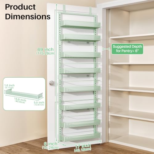 8 Tiers Over the Door Organizer (Green / 17" W x 6" D x 69" H)