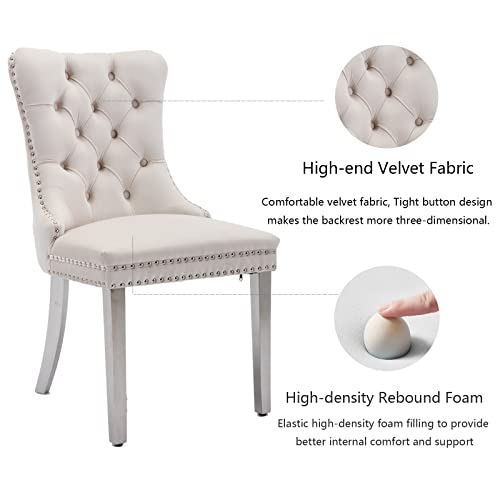 Beige Velvet Dining Chairs Set of 4 (Natural Beige)