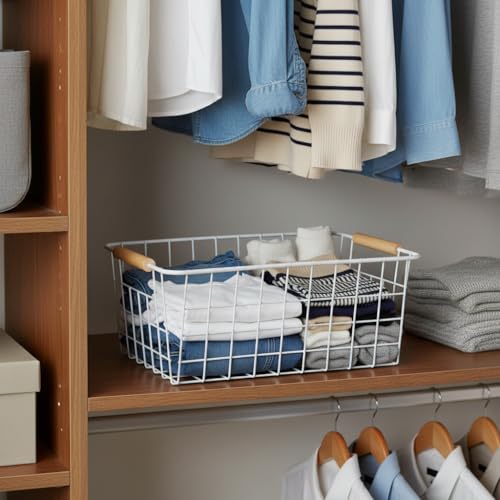 Kitchen Wire Baskets Farmhouse Decor Metal Food Storage Organizer (White / 2 Pack Small)