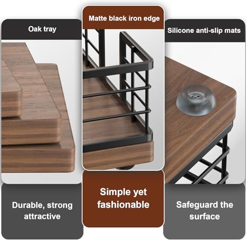 Guest Towel Holder Tray for Bathroom (Black/Walnut / 9.06 x 5.51 x 2.56 inches)