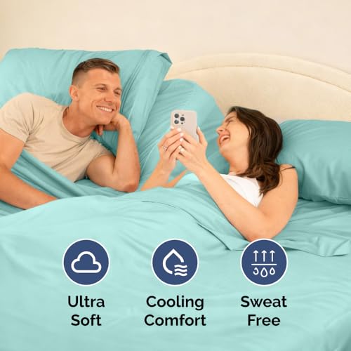 Flex Top Split Head King 4 Piece Sheet Set (22 - Spa Blue / Split Head/Flex Top)