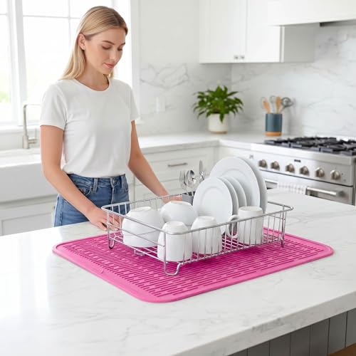 Silicone Dish Drying Mat for Multiple Usage (Rose / 24"L x 18"W)