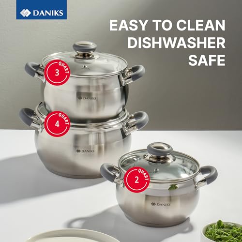 Modern 6 Piece Stainless Steel Cookware Set with Glass Lids (6-Piece Set)