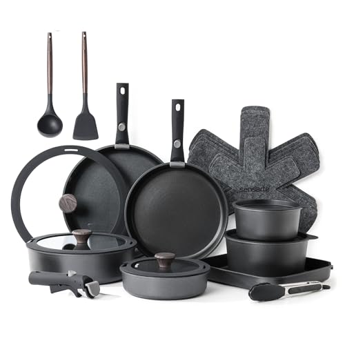 24 Piece Nonstick Detachable Handle Pots and Pans Set Black (Black / 24 Piece)