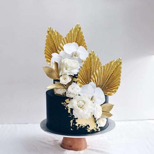 6Pcs Paper Palm Fan Cake Toppers Palm Spear Leaves Fan Cupcake Toppers Cake Insert Decorations Craft DIY Cake Bakeware Decoration for Birthday Party Wedding Party Decor Supplies Light Gold (Light Gold)