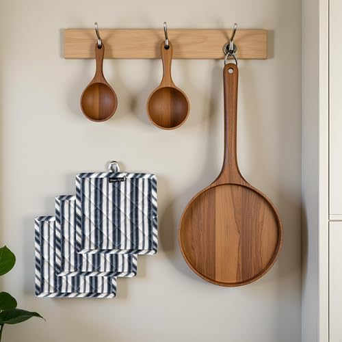 Double Stripe Pot Holders Heat Resistant Cotton Set of 3 Nonslip 8"x8" Inch Hot Pads for Kitchen (8x8 inches / Double Stripe Blue)