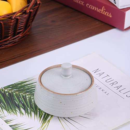 Small Kitchen Ceramic Canister Storage Jar with Lid White (White)