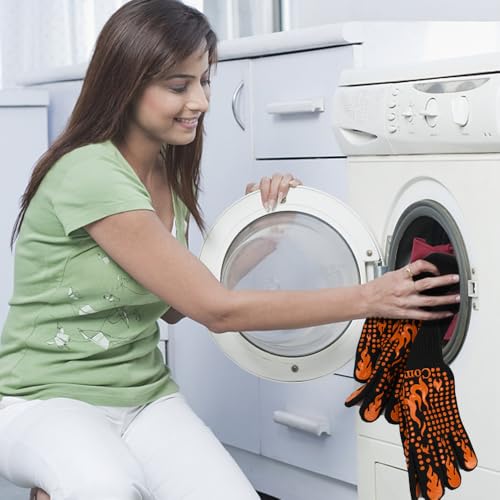 BBQ Gloves 1472°F Heat Resistant Grilling Gloves Silicone Non (short / Orange)