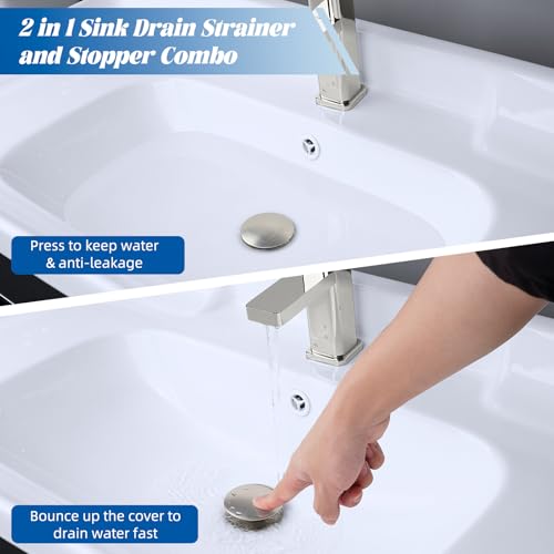 2 Pack All Metal Upgraded Bathroom Sink Stopper (Brushed Nickel)