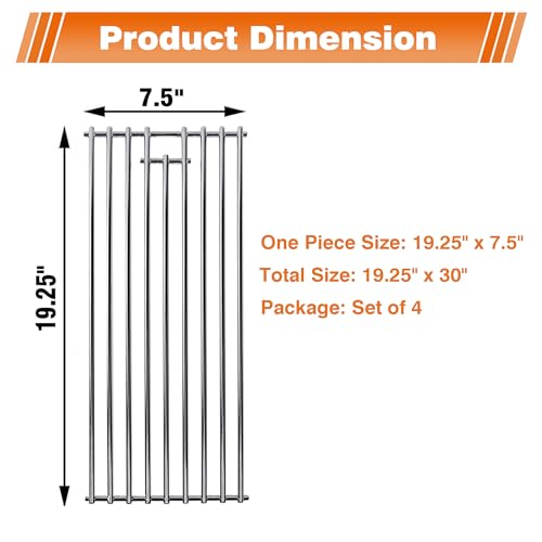 19 1 4" Stainless Steel Cooking Grid Grates Replacement Parts for 16517 Bull BBQ Angus (19.25"D x 30"W)