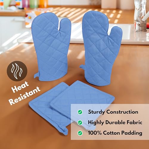 Pot Holders and Oven Mitts Sets for Kitchen Heat Resistant (Blue)