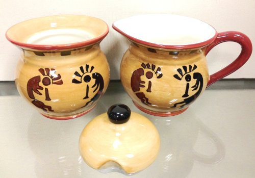 Western Kokopelli Hand Painted Ceramic Creamer & Sugar Set (Western Kokopelli)