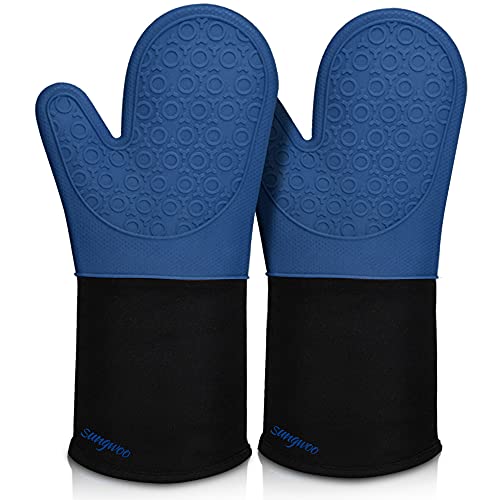 Silicone Oven Mitts (Royal Blue & Black / 14.6in Oven Mitts)