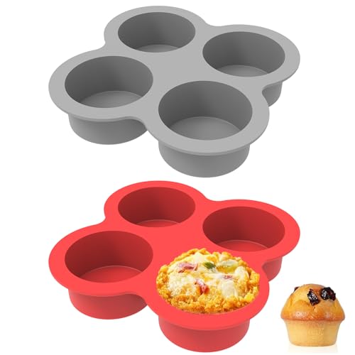 Silicone Egg Bite Molds (4 Cups (Red + Gray))