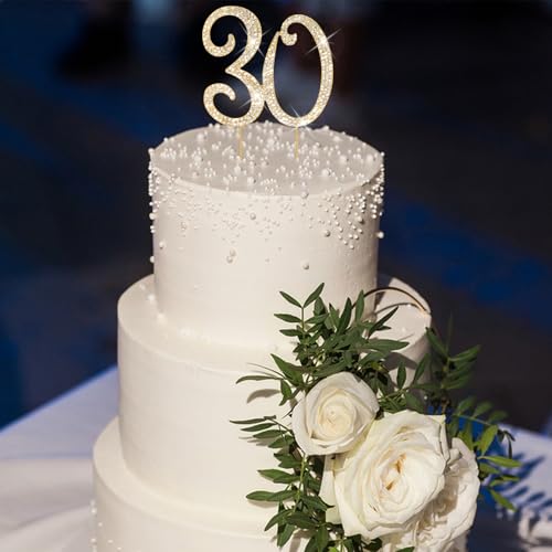 30th Birthday Decorations for Women Rhinestone Gold Cake Topper (30)