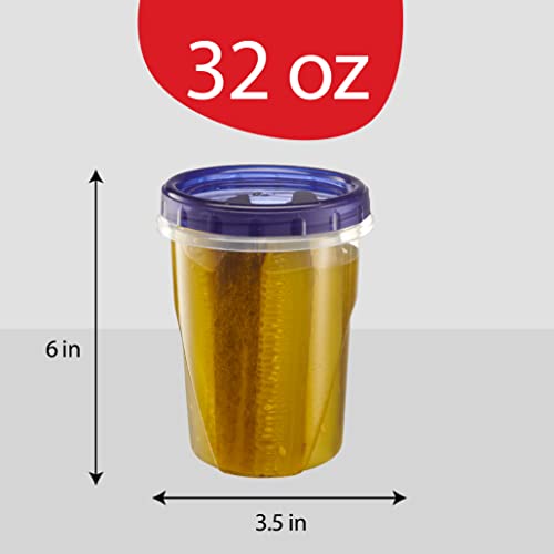 6 Pack Twist Cap Food Storage Containers with Blue Screw on Lid (32 OUNCE)